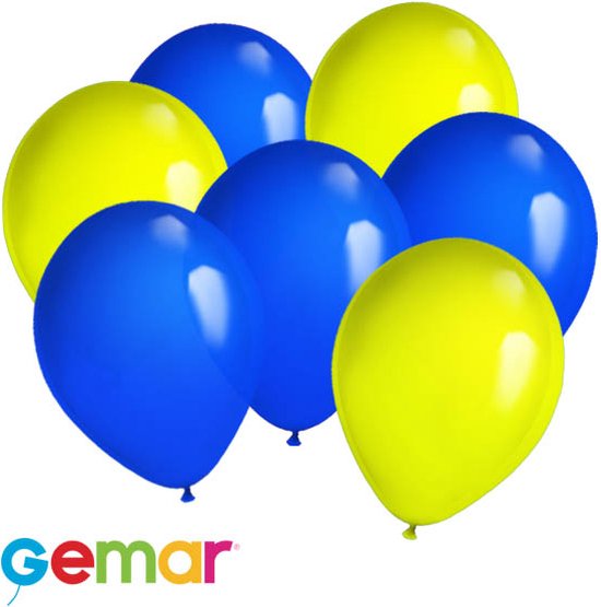 30 ballonnen Blauw en Geel (Ook geschikt voor Helium)
