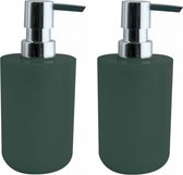 MSV Pompe/distributeur de savon Porto - 2x - Plastique PS - vert foncé/argent - 7 x 16 cm - 260 ml