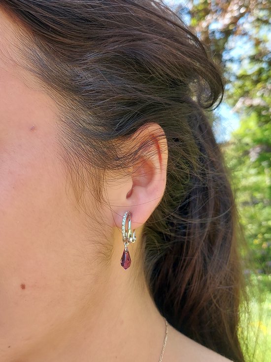 Clips oreilles Traveller - Gouttes - Suspendues - Cristaux Preciosa - Violet - Couleur argent - 157568