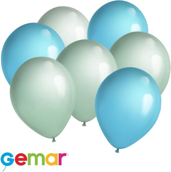 30 ballonnen Mintgroen en Licht blauw (Ook geschikt voor Helium)
