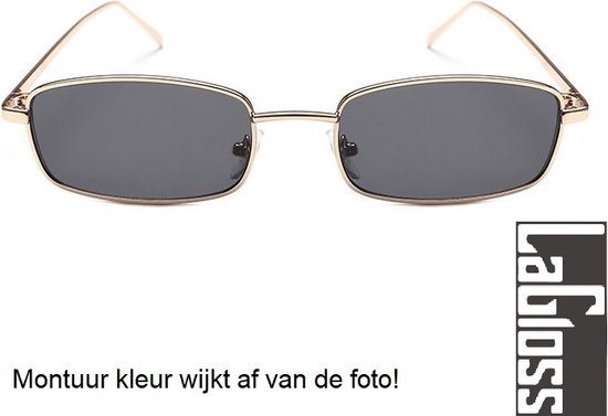 Lagloss® Kleine Zilveren Heren Zonnebril - Lenskleur Zwart - Zilveren montuur - Smal montuur