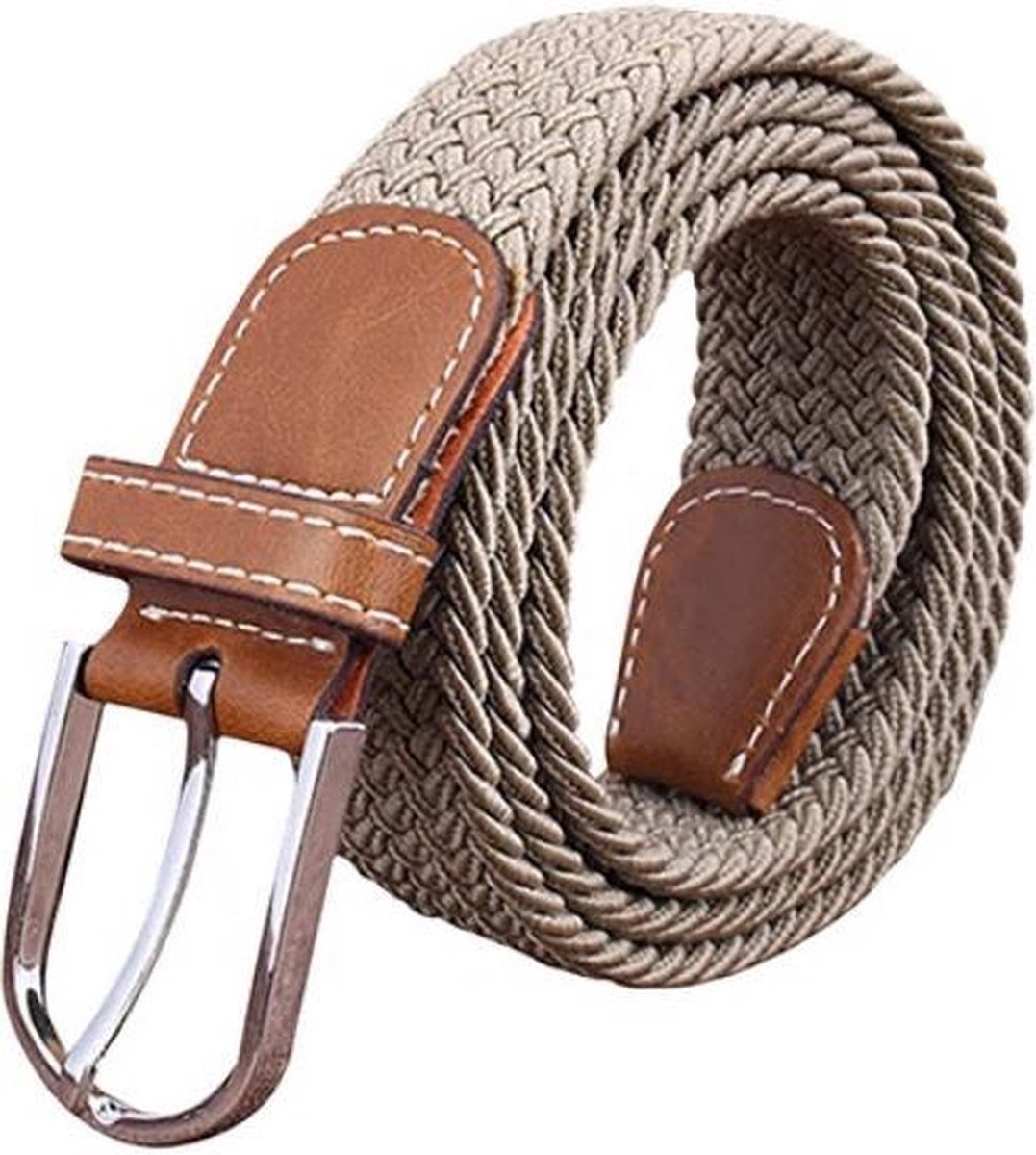 Riem - gevlochten - elastisch - khaki - Sorprese - comfort - unisex - 3,5 cm breed - 100-110 cm lang