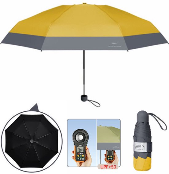TDR - Opvouwbare Paraplu -Windproof- zonnescherm UV-SPF 50+compact en draagbaar- Extra sterk - Geel