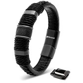 SERASAR Premium Lederen Armband Heren [Ring] - Zwart 20cm - Beste Cadeau voor Hem