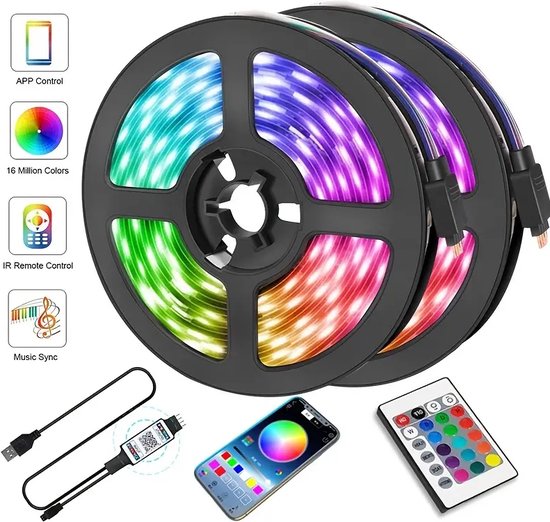 5050 Led Stirp - RGB Licht Decoratie - Woonkamer - Fita Lamp - Desktop - Decoratieve Sfeer Verlichting - Bluetooth Controller - Lint Bollen