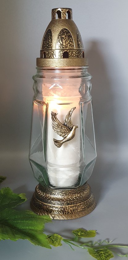 Lampe commémorative - R416d - Or - Coeur - Rose - Bougie funéraire