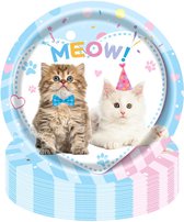 24 kartonnen bordjes Happy Cats pastel doorsnede 18 cm - kat - poes - huisdier - bord - verjaardag - happy birthday - kinderfeest - decoratie