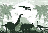 Papier peint photo Peint Intissé - Dinosaures Verts - Dino's - 254 x 184 cm