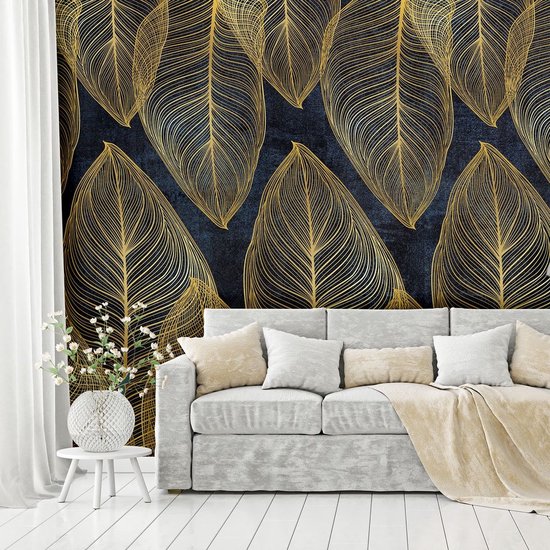Papier peint photo - Papier peint intissé - Feuilles Golden Glamour - 312 x 219 cm