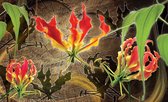 Fotobehang - Vlies Behang - Bloemen op Hout - 208 x 146 cm