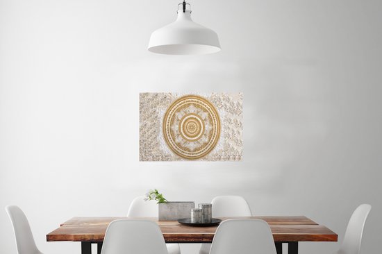 Poster Mandala - Fleurs - Or - Wit - Design - 60x40 cm