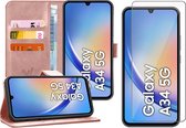 Hoesje geschikt voor Samsung Galaxy A34 - Screen Protector GlassGuard - Book Case Leer Pasjeshouder Roségoud & Screenprotector