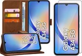 Hoesje geschikt voor Samsung Galaxy A34 - Screen Protector GlassGuard - Book Case Leer Pasjeshouder Bruin & Screenprotector