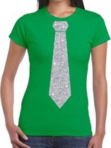 Groen fun t-shirt met stropdas in glitter zilver dames S