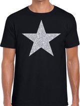 Zilveren ster glitter t-shirt zwart heren XL