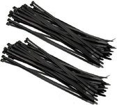 200x kabelbinders tie-wraps - 3,6 x 200 mm - zwarte ribs