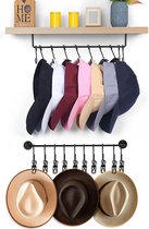 Zwarte kaphouder wandkaphouder [2 stuks] - hoedenplank kapstok voor muur met haken - voor hoeden, hoofddeksels, sjaal - voor slaapkamer & verkoopdisplay - 20 haken, 10 clips