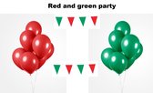 Red and green party set - 2x vlaggenlijn rood en groen - 100x Luxe Ballonnen rood/groen - Festival thema feest party verjaardag gala jubileum