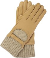 Light brown leather gloves with soft insert and touch screen option