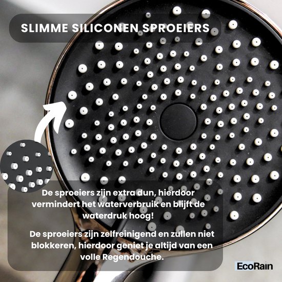 EcoRain© 50% Waterbesparende Douchekop Charly 13 CM met Doucheslang en Waterfilter - 3 Sproeistanden - Universele Aansluiting - Anti-kalk Douchekop - 2 jaar garantie - Chroom