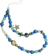 Perles de Téléphone Universel Perles et Lettres Love 30cm avec Bracelet Blauw/ Goud