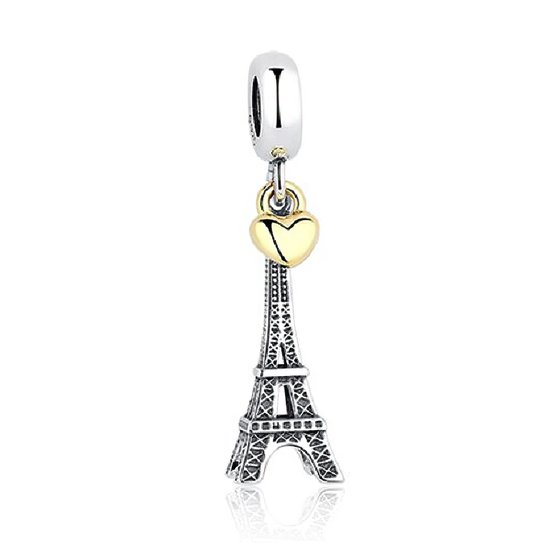 Fler® | Charme pour Bracelet Pandora | Capital Paris Tour Eiffel avec Charm Coeur | Charme suspendu Charm | Argent sterling 925 | Bracelet Perle | Cadeau D'Anniversaire, Cadeau, Présent