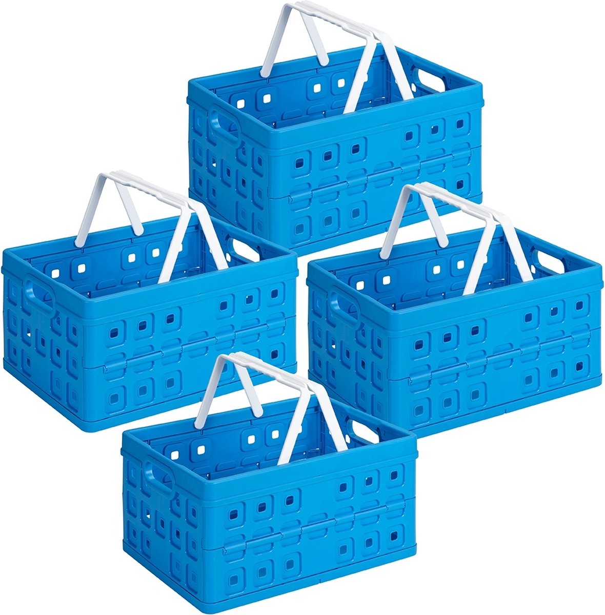 Sunware - Square vouwkrat met handgreep 32L blauw - Set van 4
