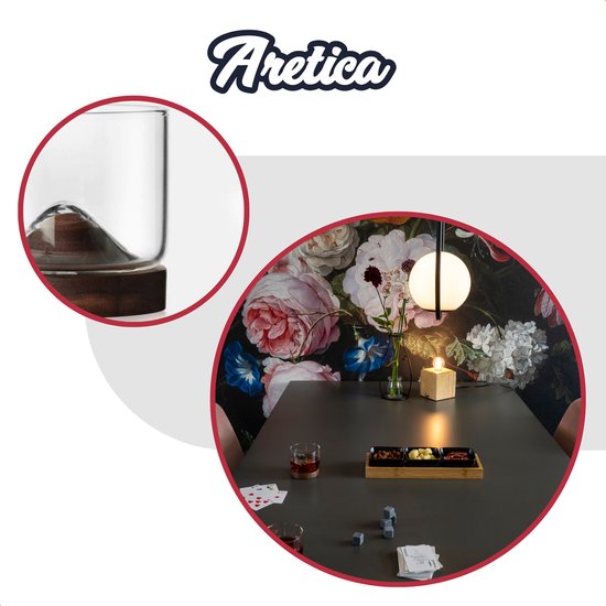 Verre à whisky Aretica - Set de 4 - 250 ml - Y compris sous-verre - Coffret cadeau whisky - Verres - Verres à Verres à whisky - Marron - Glas - Bois - 7,3 x 7,3 x 7 cm