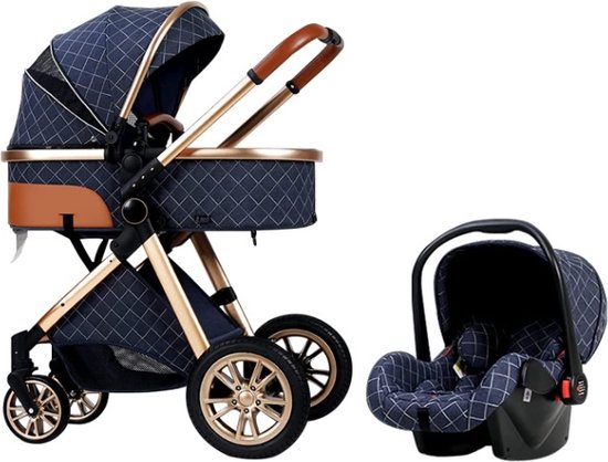 Luxe Kinderwagen 3 in 1 - Wandelwagen - Kinderwagen - Met Autostoel - Kinderwagen Maxi Cosi – Buggy 3 in 1 - Blauw