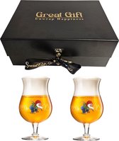 GreatGift® - Verres La Chouffe dans une boîte aimantée de Luxe - Paquet cadeau pour lui - Verre à bière - 2x Verre à bière La Chouffe Original