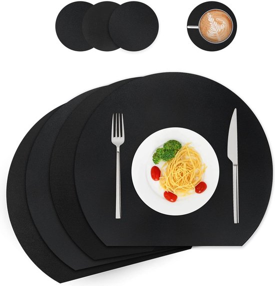 Placemats en onderzetters van leer, afwasbaar, rond, placemats, set van