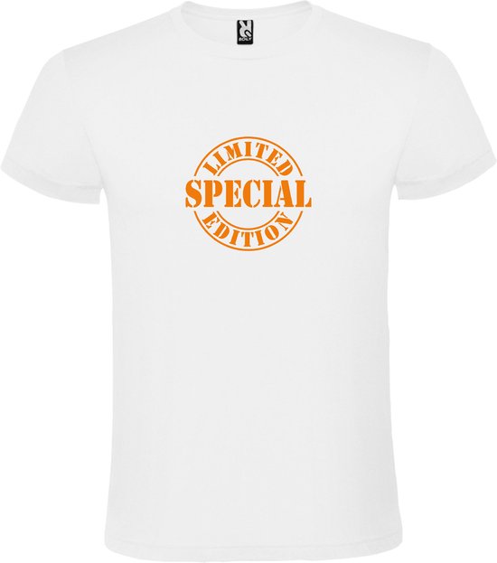 Wit T-Shirt met “Special Limited Edition “ Afbeelding Neon Oranje Size XXXXL
