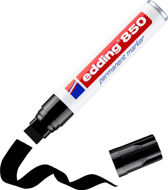 edding 850 permanent marker - zwart - 1 stift - beitel punt 5-16 mm - water en wrijfvast - voor karton, kunststof, hout, metaal, etc. - alcohol markers voor volwassenen