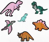 Dinosaurus Strijk embleem - Set van 6 - Dino's Patches - Dinosaurus - Patches - Stofapplicatie - Patchwork - T-rex - Triceratops - Prehistorie - 6 Stuks - Versiering voor op kleding - Leuk Cadeau