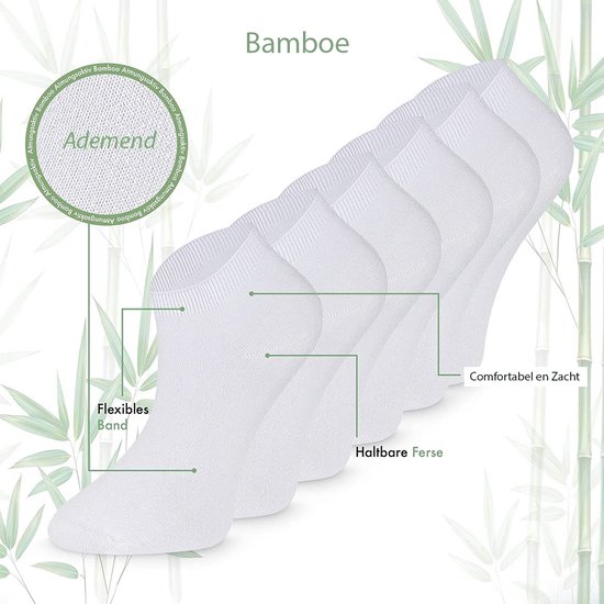 Bamboe sokken sneaker 6 paar - Wit- Bamboe Sokken Dames en Heren - Antibacterieel Maat 39/42