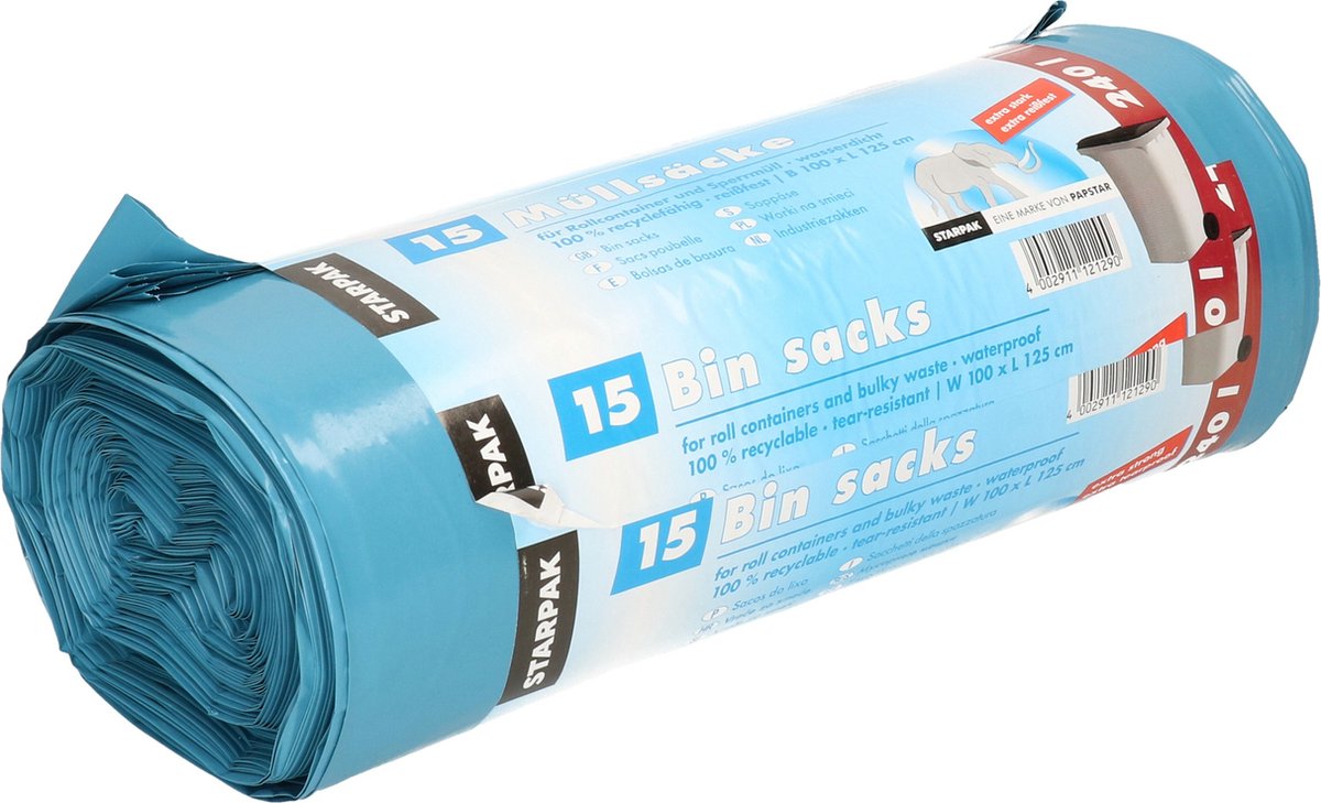 Goedkoopste Papstar 15x stuks afvalzakken/vuilniszakken - 240 liter - blauw - containerzakken