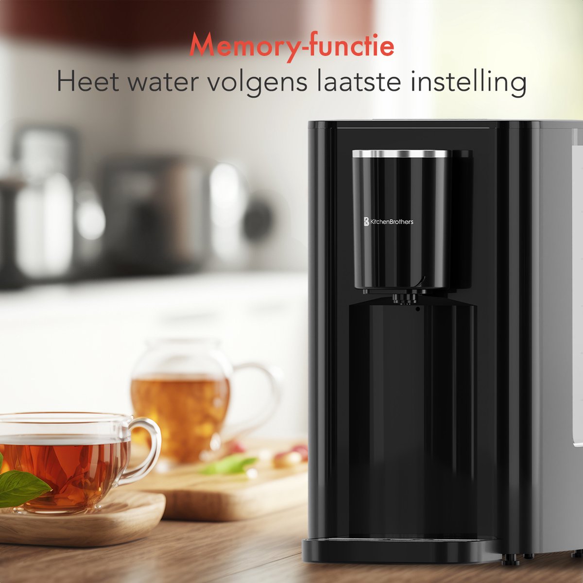 KitchenBrothers Heetwaterdispenser - 2.9L - Instant Waterkoker - BPA en PFAS Vrij - 5 standen van 100 t/m 400 ml - Touch Display - 40-100℃ - Heetwatertap - Zwart — afbeelding 3