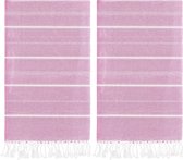 100 x 180 cm - 2 stuks - 100% katoenen hamamdoek (100 x 180 cm, roze)