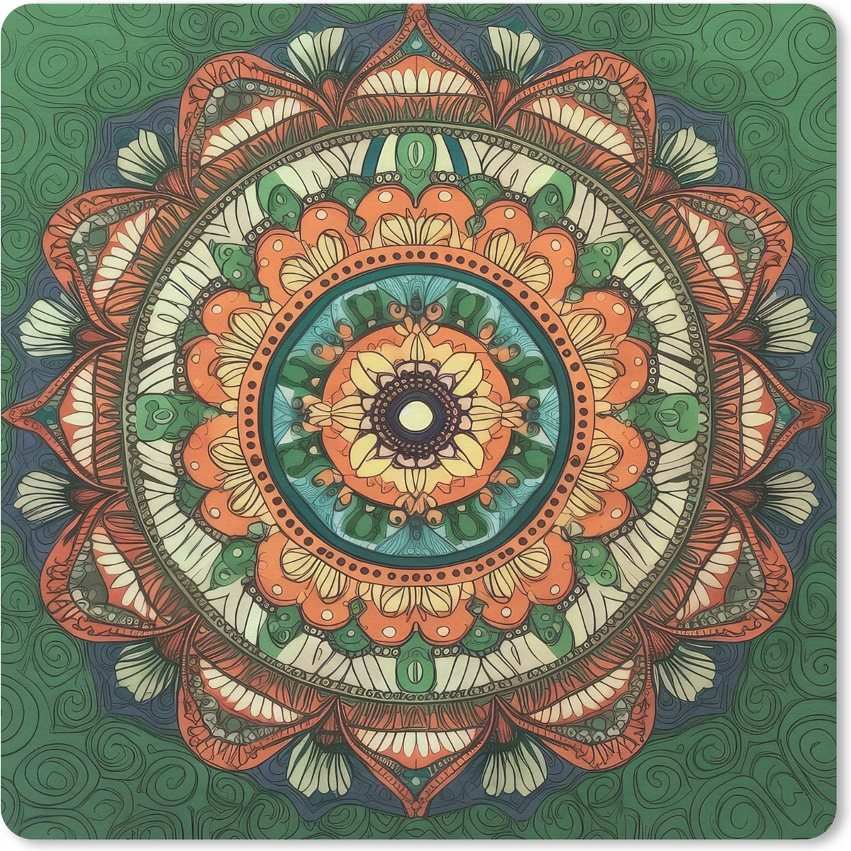 Muismat 20x20 cm - Mousepad Mandala - Hippie - Bloemen - Oranje - Muismatten