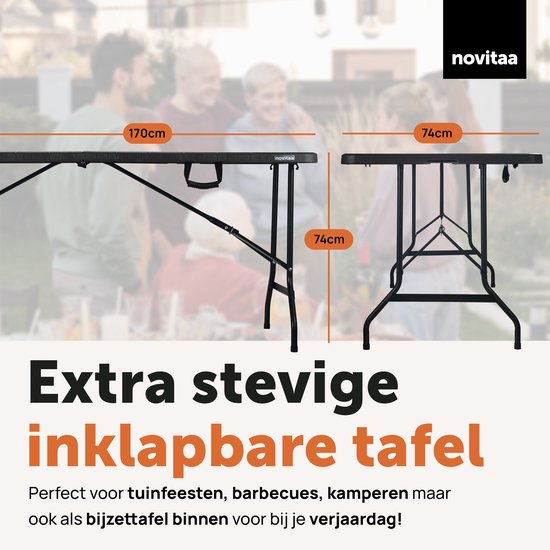 Novitaa Inklapbare Tafel - Camping tafel - Klaptafel - 170 x 74 cm - Vouwtafel - 4 - 6 Personen - Donker bruin - FT170DB van Novitaa — afbeelding 5