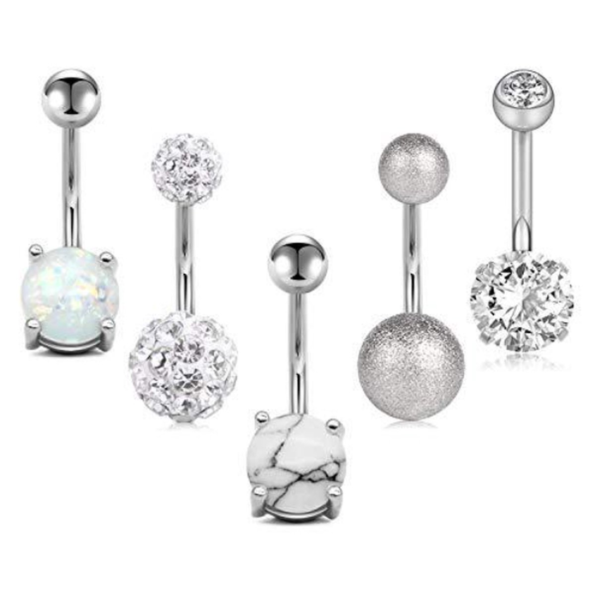 Plux Fashion Piercing 5-pack - Zilver - 2,5cm - Sieraden - Zilveren piercings - piercing pack - Stainless Steel - piercings - HipHop piercings - Sieraden Cadeau - fancy piercings- Luxe Style - Duurzame Kwaliteit - Moederdag Cadeau - Vaderdag Cadeau