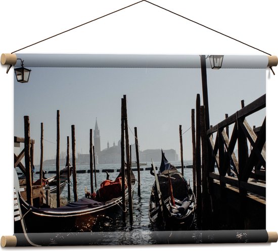 Textielposter - Italiaanse Gondels in Haven van Venetië, Italië - 60x40 cm Foto op Textiel