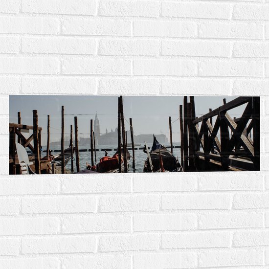Muursticker - Italiaanse Gondels in Haven van Venetië, Italië - 90x30 cm Foto op Muursticker