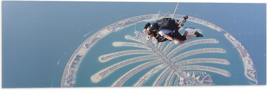 Vlag - Parachutespringer boven de Palm van Dubai - 90x30 cm Foto op Polyester Vlag