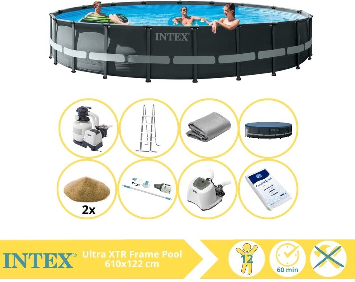 Intex Ultra XTR Frame Zwembad - Opzetzwembad - 610x122 cm - Inclusief Filterzand, Stofzuiger, Zoutsysteem en Zout