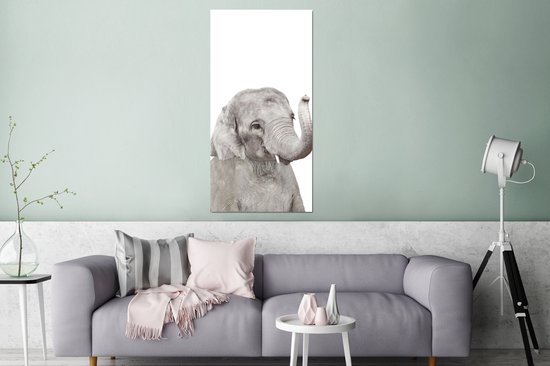 Wanddecoratie Metaal - Aluminium Schilderij Industrieel - Olifant - Dieren - Grijs - Natuur - 80x160 cm - Dibond - Foto op aluminium - Industriële muurdecoratie - Voor de woonkamer/slaapkamer