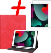 Hoesje Geschikt voor iPad 10.2 2021 Hoes Case Luxe Hoesje Hard Cover Met Screenprotector - Hoes Geschikt voor iPad 9 Hoesje Bookcase Met Uitsparing Geschikt voor Apple Pencil - Rood