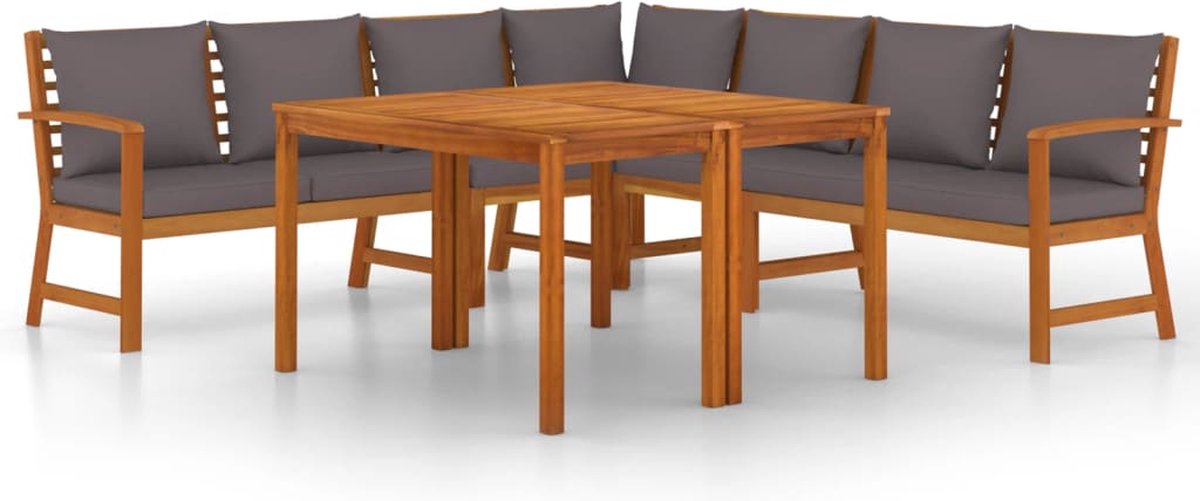 vidaXL 7-delige - Tuinset - met - kussens - massief - acaciahout donkergrijs