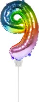 Folat - Folieballon cijfer mini cijfer 9 Regenboog