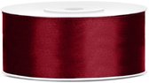 PartyDeco - Satijn lint Bordeaux Rood 25 mm /rol 25 m